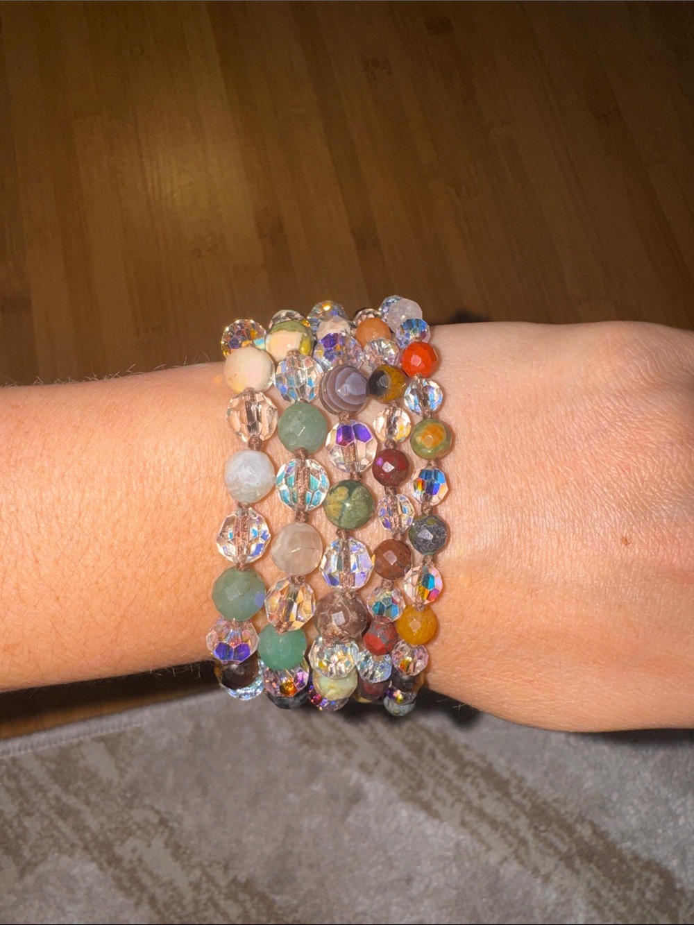 Chan Luu 5 Strand Beaded Gemstone Bracelet in Green, Blue, Red, Yellow, Brown